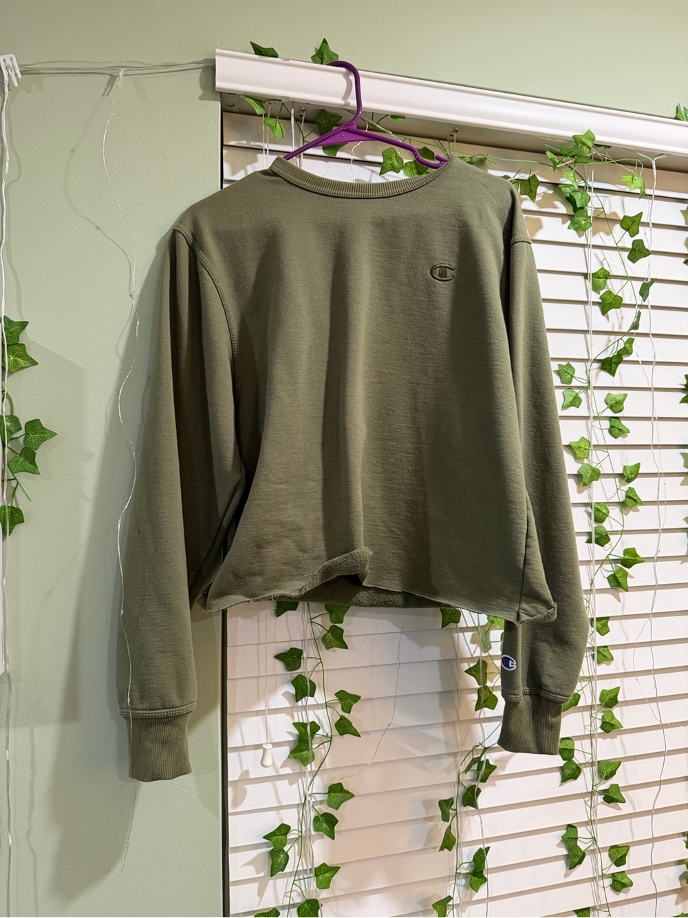 Champion Olive Cropped Crewneck Sweatshirt